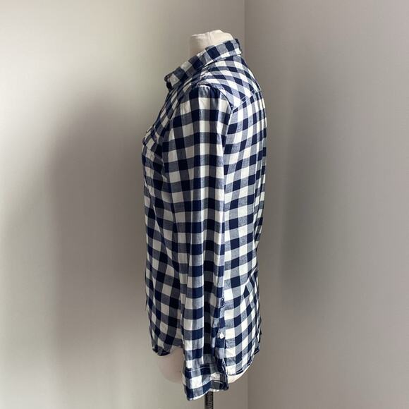 J. CREW Gingham Button Shirt Womens Sz Small Navy Gingham Perfect Fit - Picture 4 of 6